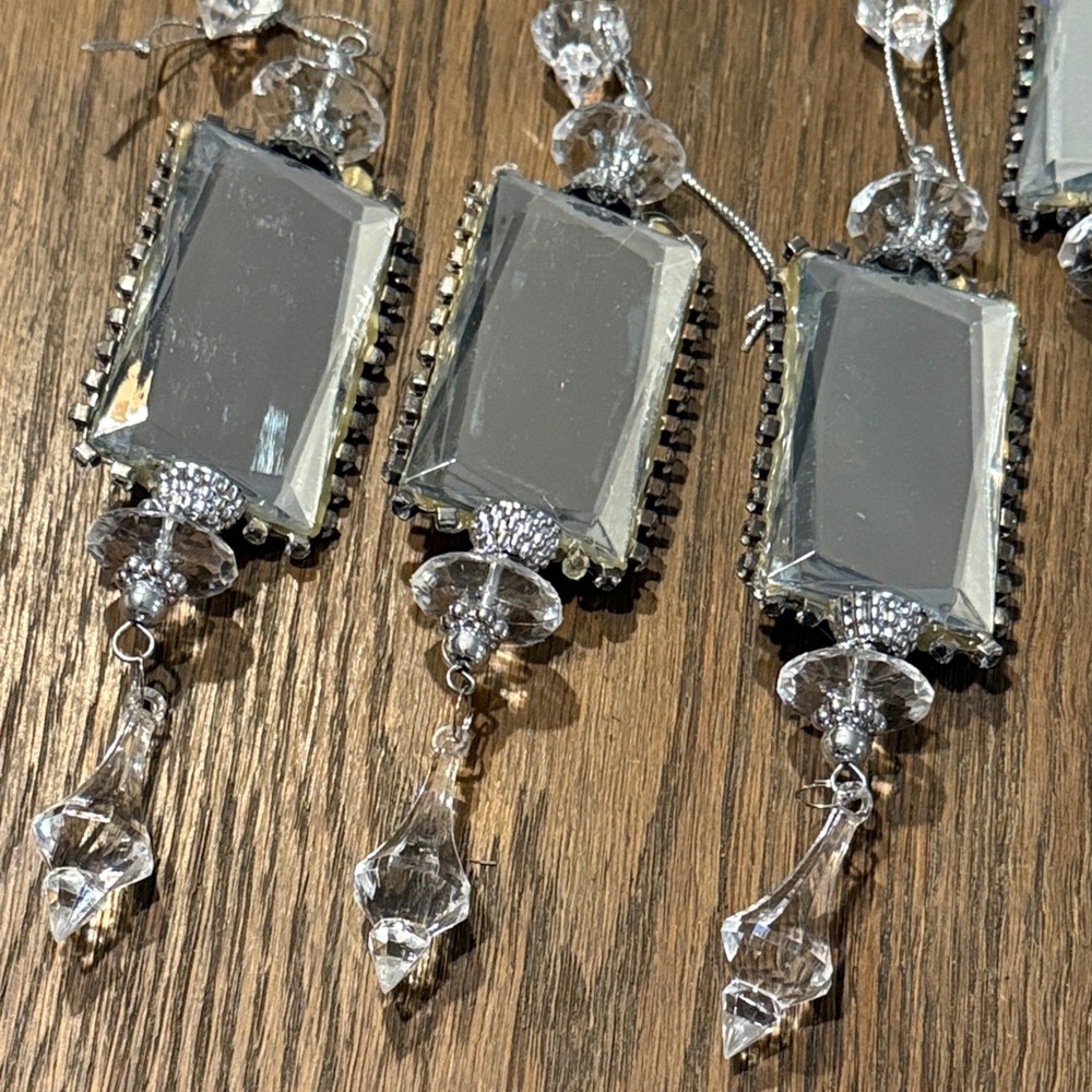 Christmas Ornaments Crystal look acrylic Silver embellished 6 pcs RARE